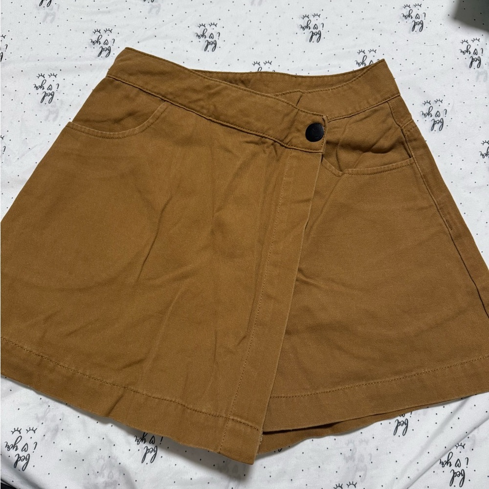 Tan High-Waisted Skorts with Wrap Design